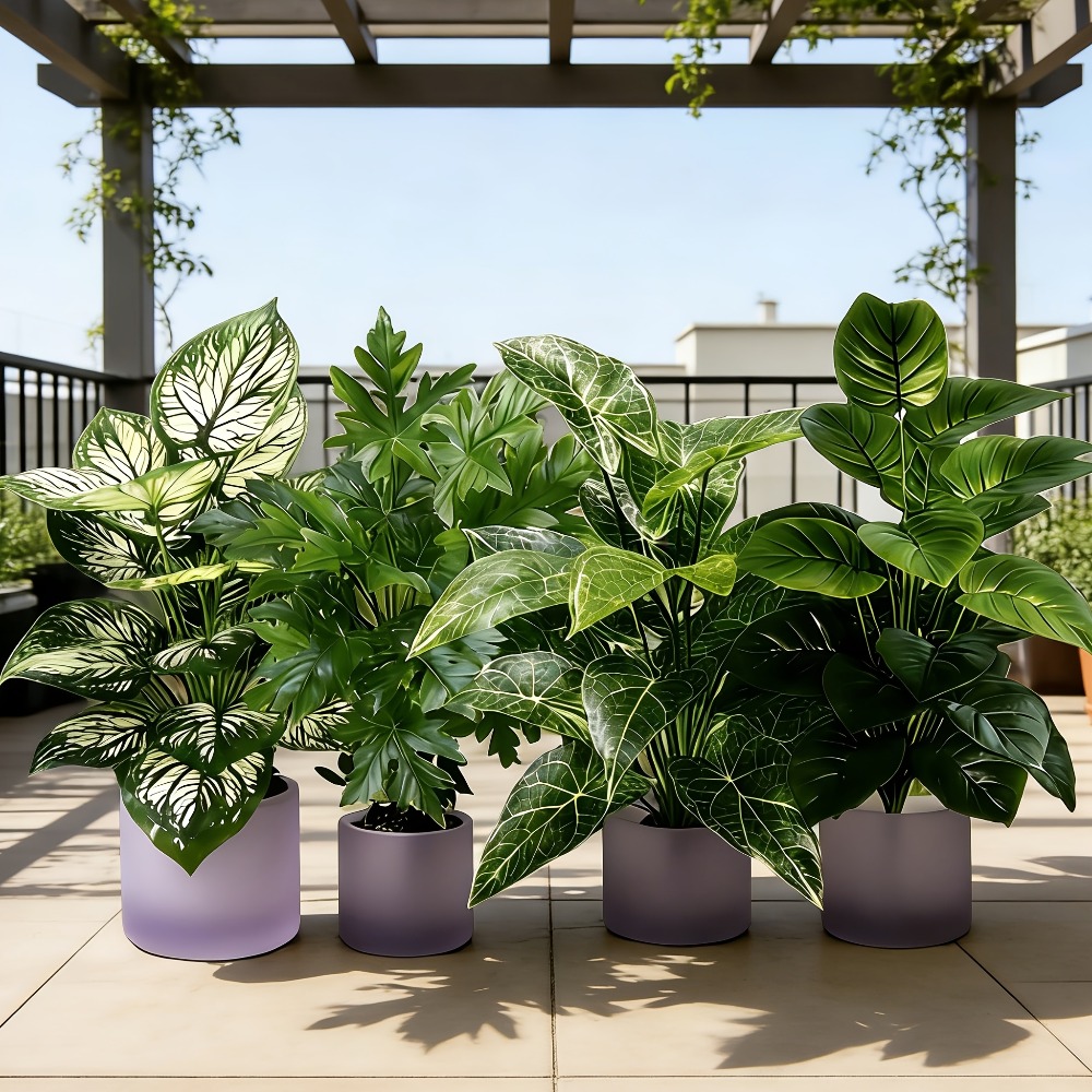 Fiddle Leaf Fig - 4 Plantas Artificiales con 48 Hojas,