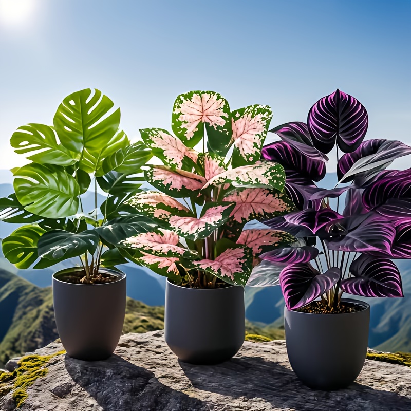 Fiddle Leaf Fig - Juego de 3 Plantas Artificiales Mixtas,